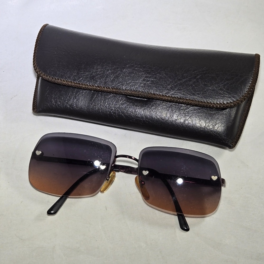 Chloe Sunglasses Rectangular Gradient Heart Embellished 48s 252 Italy Made Y2k